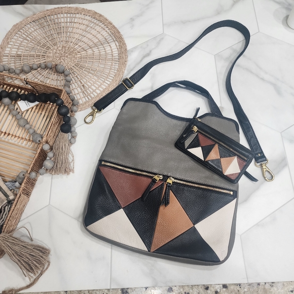 [ Fossil] EXPLORER PATCHWORK matching CROSSBODY, 2 way-purse and wallet-